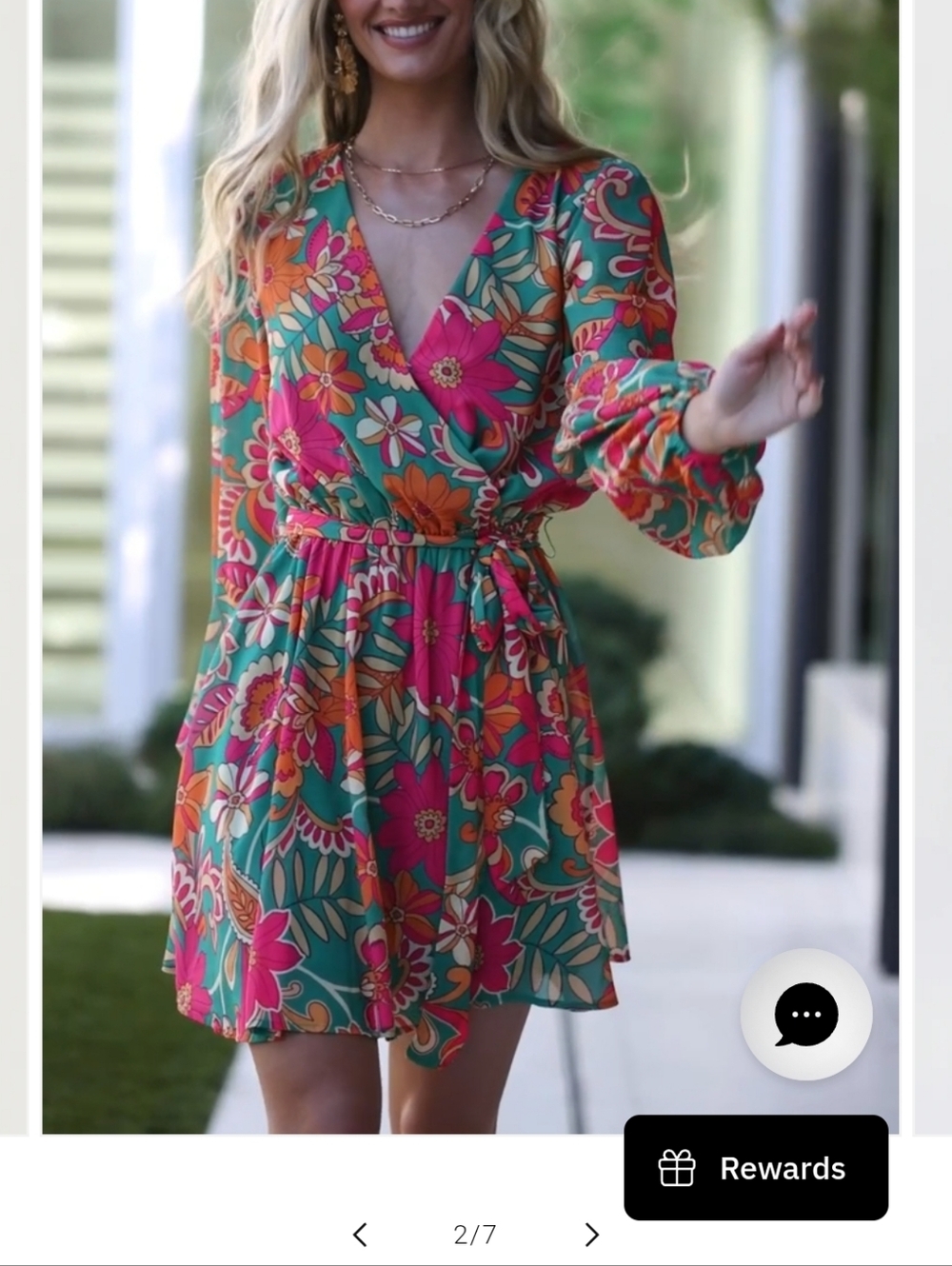 Baltic Born Floral Wrap Mini Dress in Green, Pink, Orange